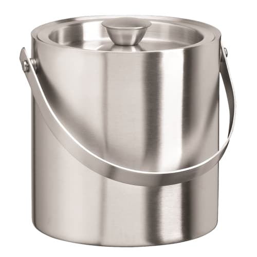 1.5 Quart Round Ice Bucket with Lid and Handle, Brushed Stainless Steel